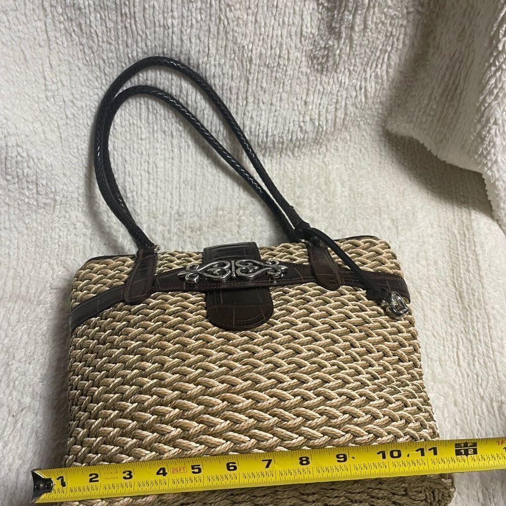 Brighton Woven Tri Color Straw tote bag, brown leather straps & trims . - Picture 10 of 13